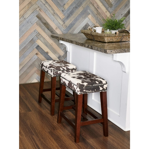 Walt Counter Stool in Brown Cow Print Fabric & Walnut Finish